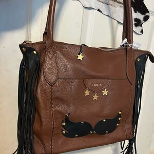 Lodis Brown Leather Shoulder Bag with Fringe and Star Details